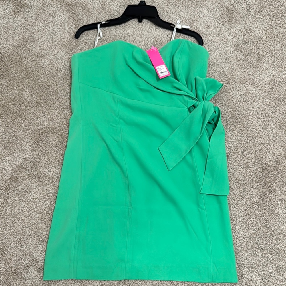 Lilly Pulitzer Green Asymmetrical Strapless Sheath Dress size 14